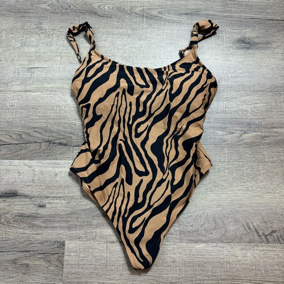 J Crew Swimsuit One Piece Wide Strap Zebra Print Brown Black Size 10 Style AG096 - Picture 1 of 9